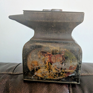 Macfarlane Lang & Co Vintage Biscuit Tin Blacksmiths Anvil Lovely Patina Rare