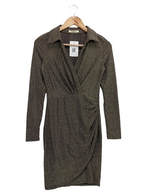 Drole de Copine Damen Festliches Kleid Schwarz S/M Glitzer Wickeloptik Elegant