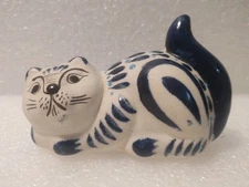 Vintage Mexican Tonala Cat Figurine Folk Art Pottery Hand Painted