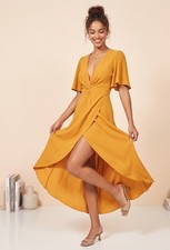 REFORMATION Mustard Yellow Maxi HI-low Size 2 Quiet Luxury Wedding Guest Dress