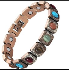Copper Magnetic Link Colorful Stone Square Bracelet for Arthritis Pain Relieve