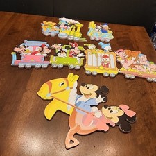 Vtg 1984 Disney Cardboard Train Wall Decor 4PC Set Mickey Minnie Mouse Nursery