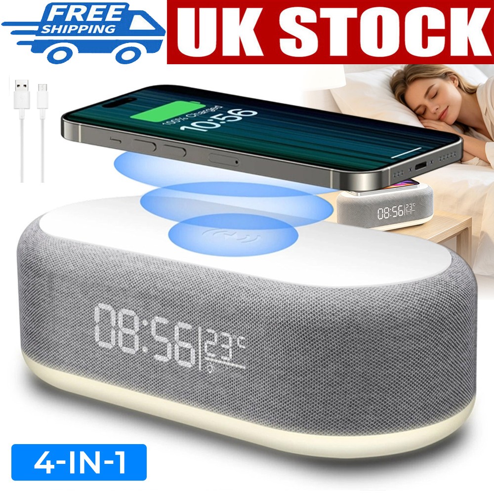 Digital Alarm Clock Charging Station 15W Wireless With Night Light Thermometer
