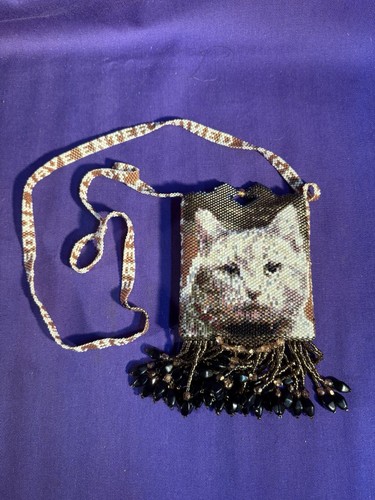 CAT beaded neck pouch amulet medicine bag seed beads - Picture 1 of 10