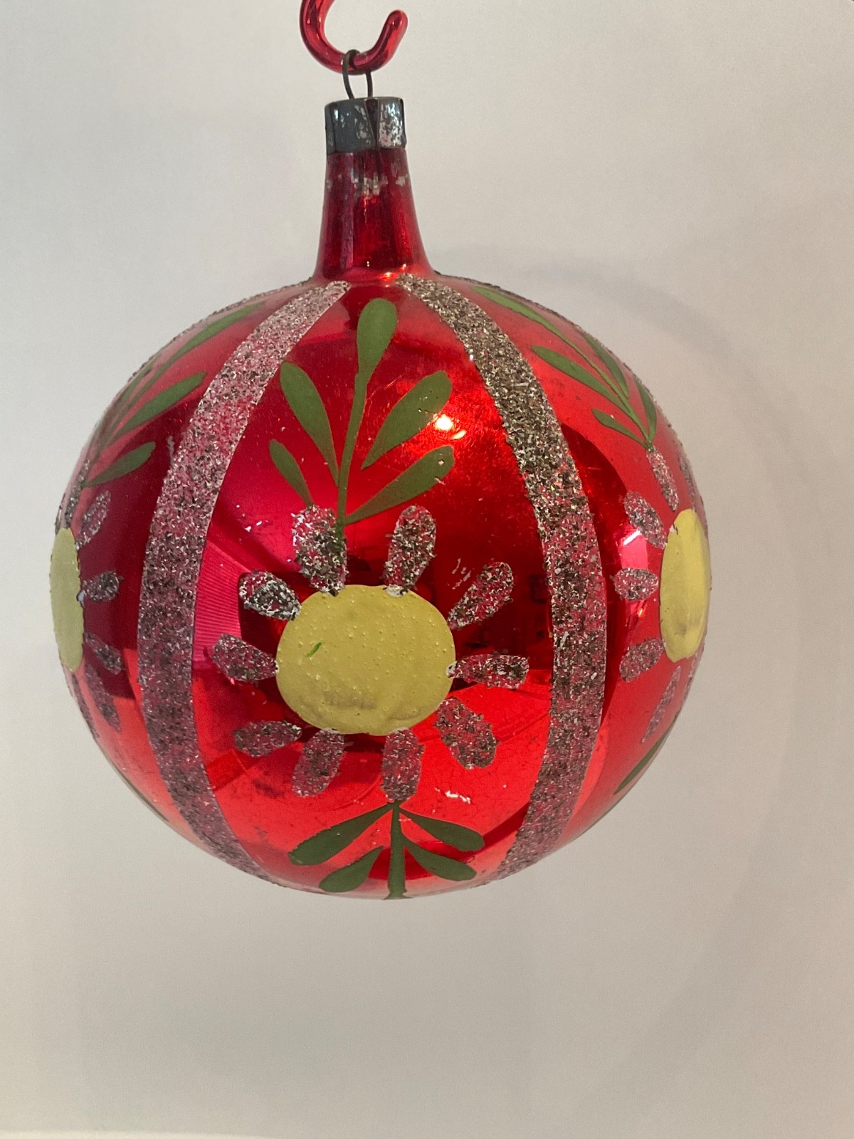 Vintage Christmas Mercury Glass Poland Jumbo Mica 4” Ball Ornament