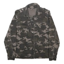 JACQUELINE DE YONG Womens Grey Camouflage Button Cotton Blend Jacket S Casual
