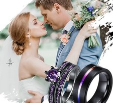 Silver Pavé CZ Band Ring Size C 1/2 Black & Purple Round Stone Wedding