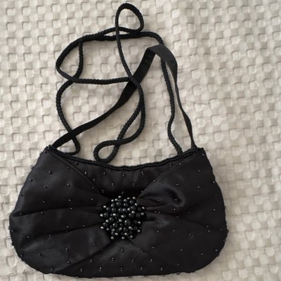 Beaded Bow Accent Shoulder Bag Women's Black Formal Classic Theme