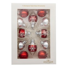 Kurt Adler 35MM Glass Red  Silver with Snowflake Ball Ornaments