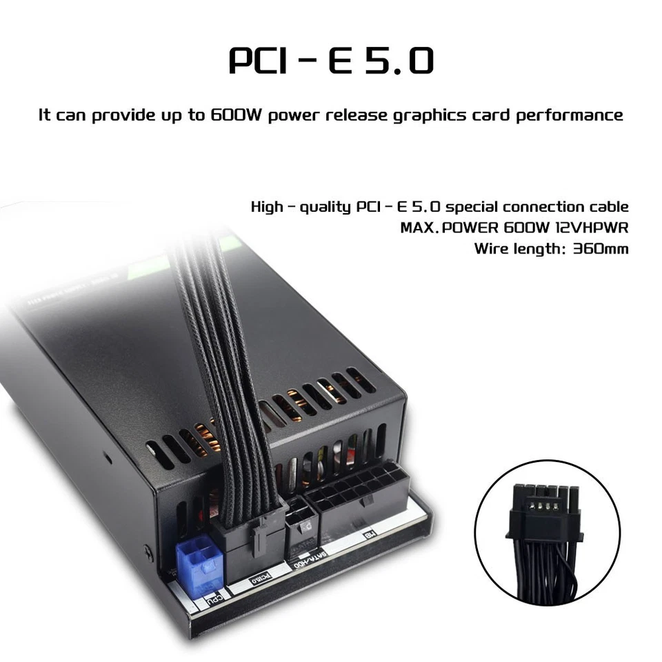 FLEX 600W 1U Small Modular Power Supply 80 Plus Gold, 12V PCIE 5.0, for ITX Case - Image 3 of 4