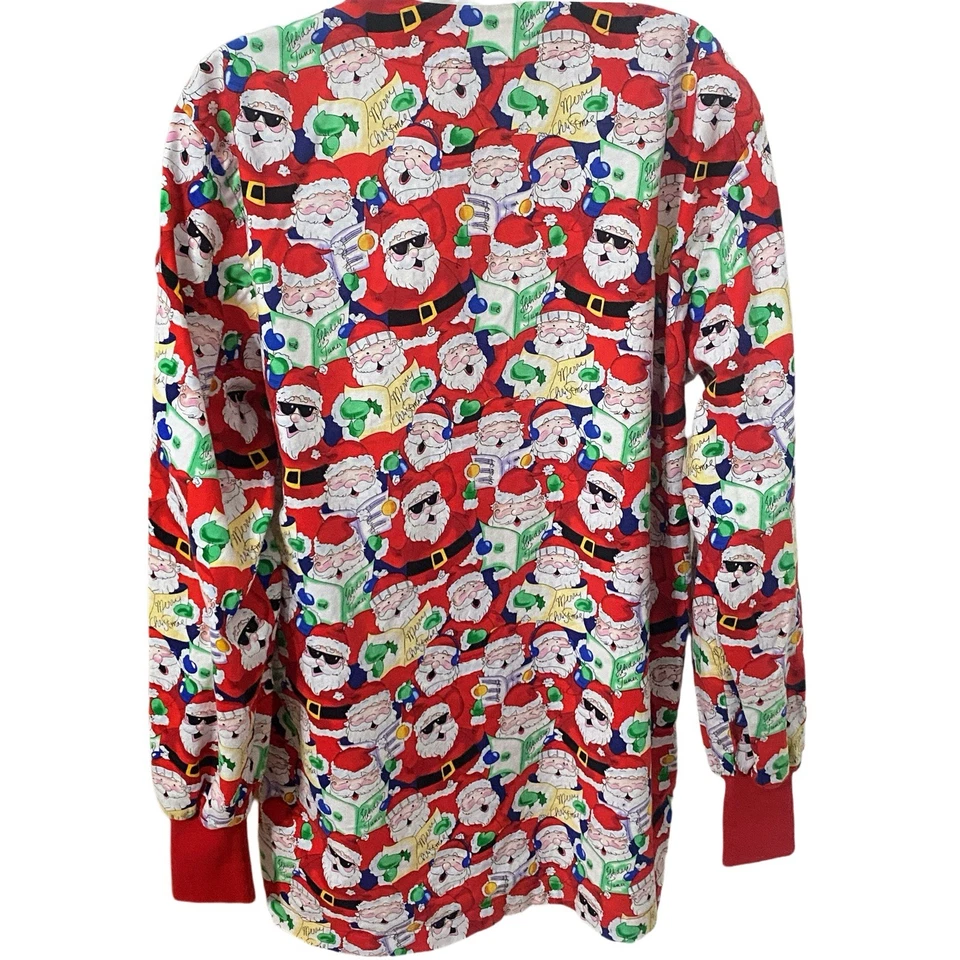 Nurse Scrub Santa Claus Lab Coat Size Small Peaches Long Sleeve Red Pockets - Image 2 of 4