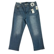 Curve Appeal Women's Size 18 Tummy Tucking Shaping Cropped Denim Pants Med Wash