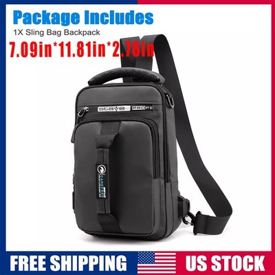 Anti-Theft Men's Sling Crossbody Bag Chest Shoulder Messenger Backpack USB Port