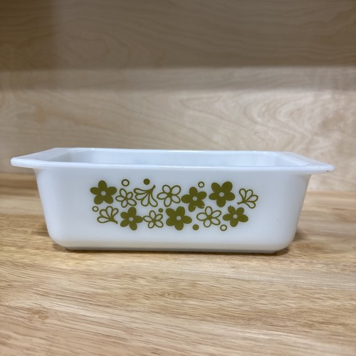 Vintage Pyrex #913 Spring Blossom Crazy Daisy Bread Loaf Pan Green 8.5”x4.5”