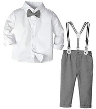 Toddler Suit Boys Baby Wedding Dress Clothes Kids Formal 4-5T White and Grey