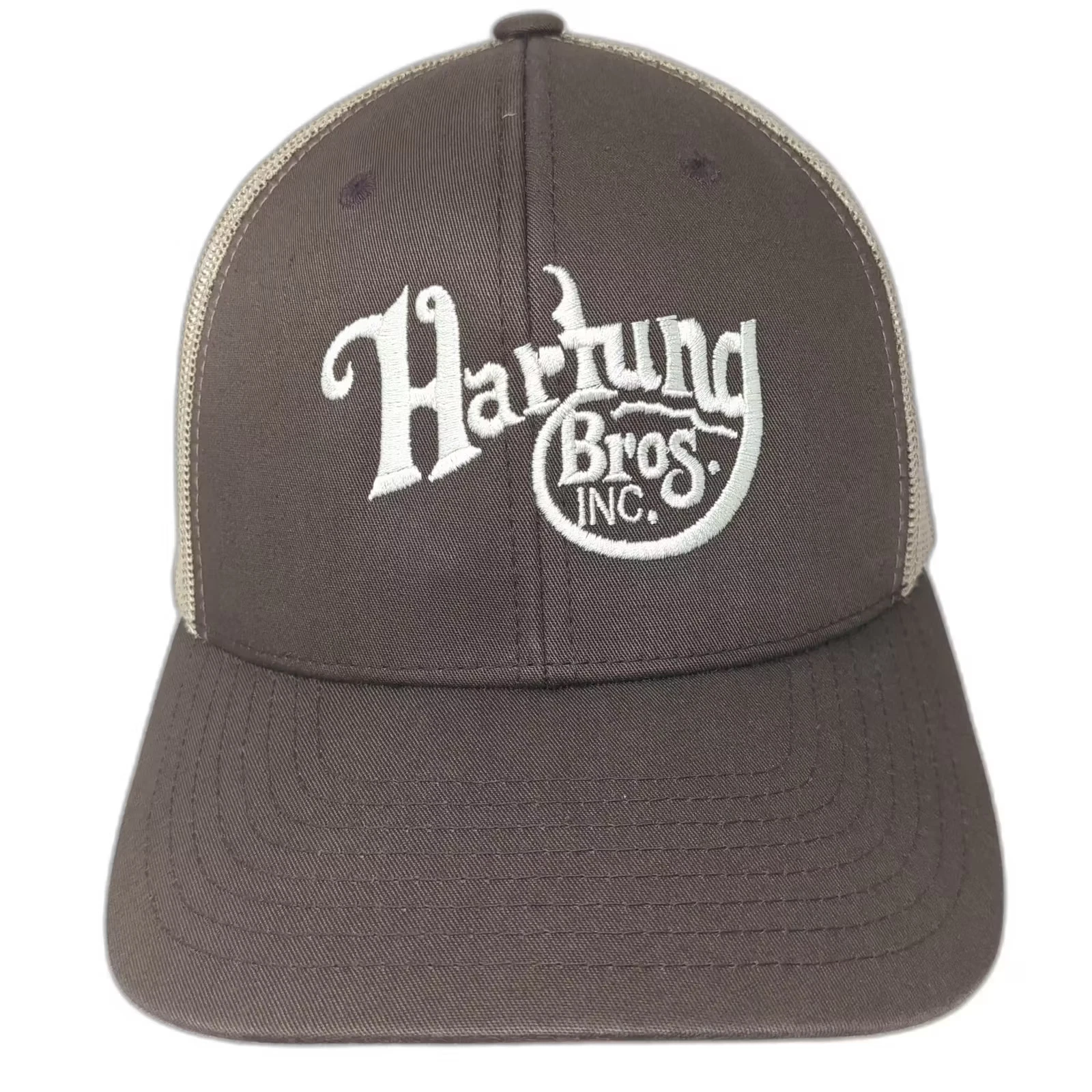 Yupoong Trucker Hat Brown Beige One Size Snapback Embroidered Mesh Back Logo