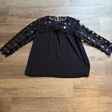 Ann Taylor LOFT XS Dark Navy Blue Lace Detail Tunic Top Blouse Preppy Coastal