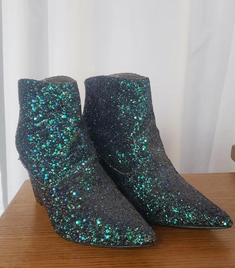 NEW Michael Antonio Blue and Green Glitter Booties Ankle Boots