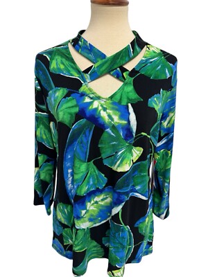 Bold elements cut to curve women's top aqua tropical 3/4 sleeve size XL