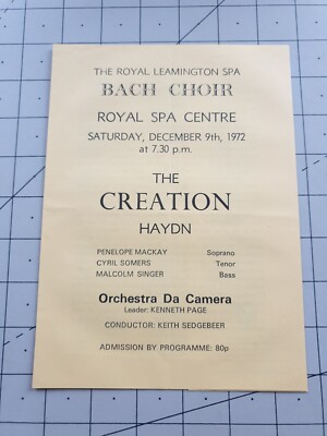 Die Schöpfung Haydn Eintrittsprogramm Königliches Kurzentrum 1972 Heft