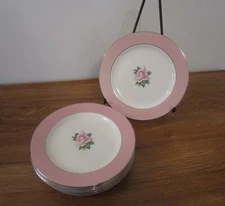 8 Salad Plates Vntg Homer Laughlin Lifetime China Co Pink  Rose/Platinum  7-1/4"