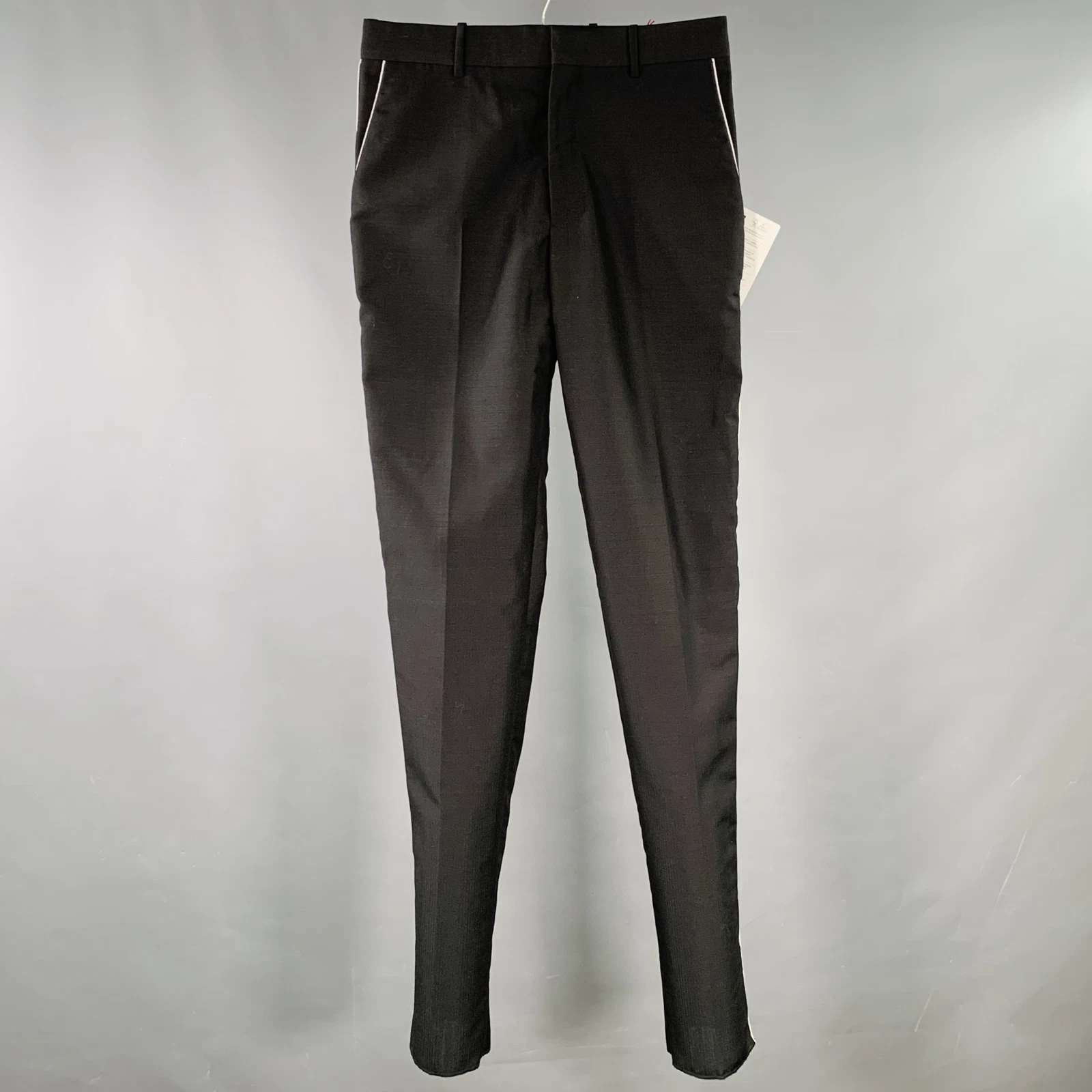 Pantaloni eleganti ALEXANDER MCQUEEN taglia 28 nero argento orlo a contrasto lana mohair