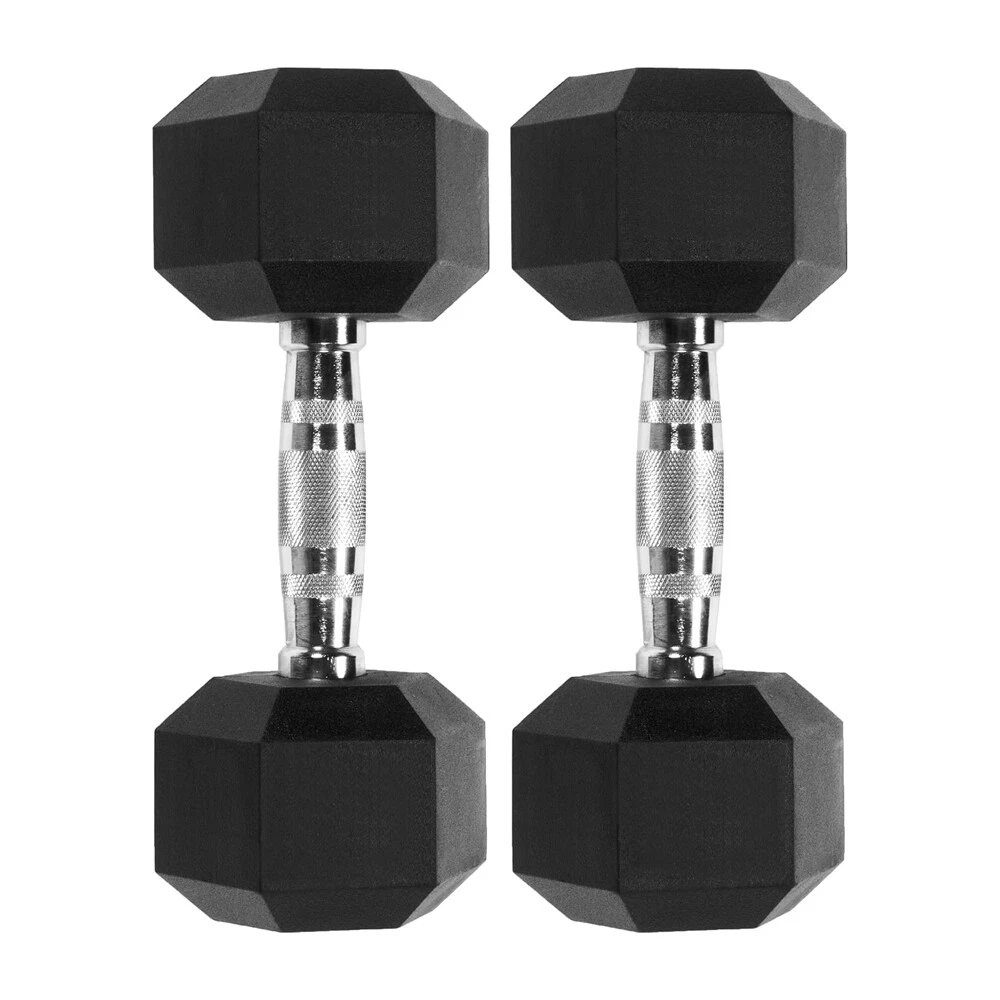 Amber Hex Rubber Dumbbells: Metal Handled Pairs for Full Body Strength Training