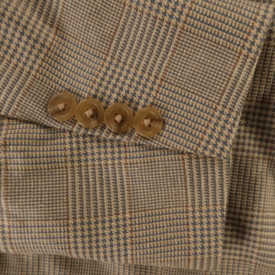 VTG Prince of Wales Check Jacket S Beige Blue Glen Silk Wool Made in USA 39R - Image 4 of 4