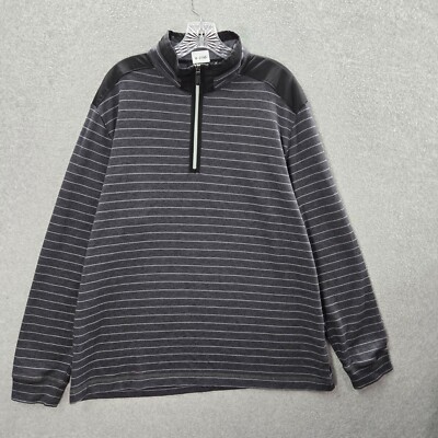 Bugatchi Men Sweater XL Gray Striped Wool Blend 1/4 Zip Pullover