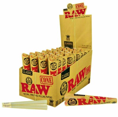 Raw Pre-Rolled Cones Natural Unrefinded Cigarette Classic KingSize Rolling Paper