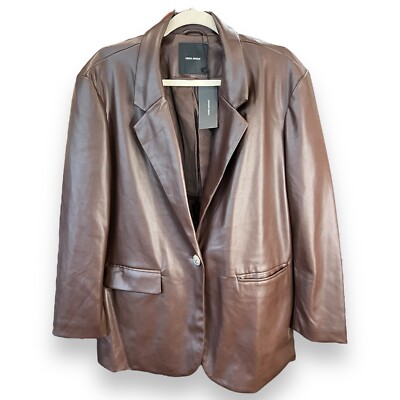 Vero Moda Blazer Size M Olivia Faux Leather Blazer in Coffee Bean Pockets NWT