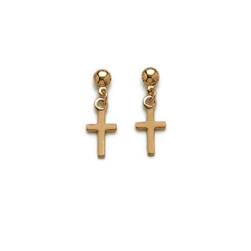 Boucles d'oreilles pendantes croix en plaqué or 18 carats au raffinement intemporel pour femme