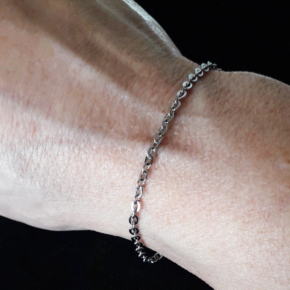 Bracciale a catena in ACCIAIO INOX argento Regolabile da Uomo Donna braccialetto - Immagine 4 di 4