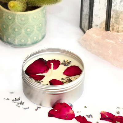 KERZENHERSTELLUNGSSET Öko Sojawachs Duftdose Trockenblumen Blütenblätter Rose Lavendel KVD