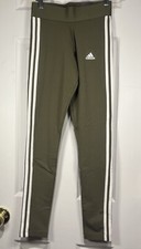 Size XS Adidas Women  s Essentials 3-Stripe Leggings, Olive Green, SEE DESCRIPT