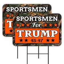 Sportsmen For Trump 2 Pack Double-Sided Yard Signs 16" x 24" with Metal Stakes 