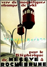 Ski Megeve a' Rochebrune 1933 France Ski LIft Vintage Poster Print Retro Art