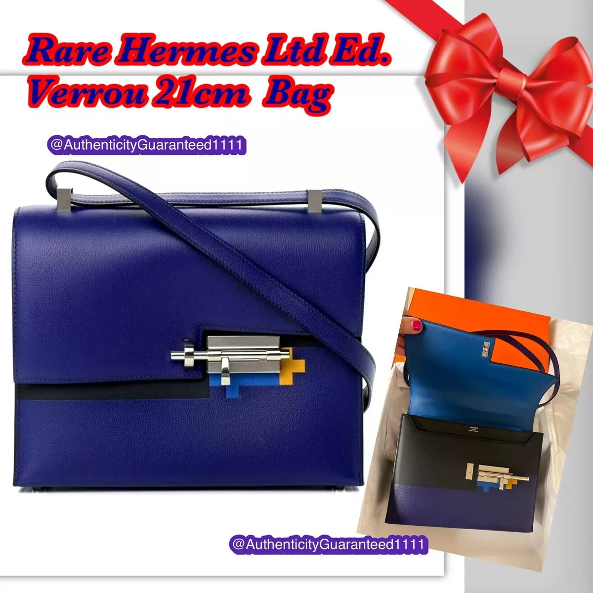 HERMES Verrou 21 Shoulder Bag Bleu Saphir Epsom PHW X - Satchels