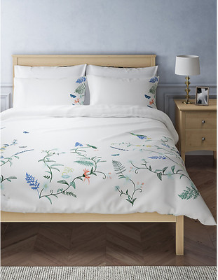 M S Single White Mix Botanical Embroidered Bedding Set Ebay