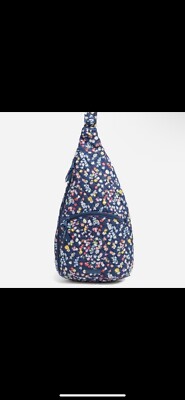 NEW Vera Bradley Essential Sling Backpack Scattered Wildflowers Quilted Floral Vera Bradley Essential Sling Backpack Navy Scattered  main image 2