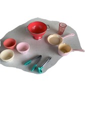 Doll House Miniature Kitchen Dishes Multcolor Lot Of 9 Set F5