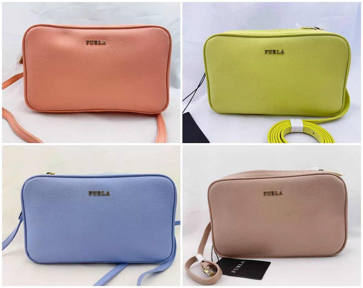 NWT FURLA Lilli Saffiano Leather Crossbody Double Zip Pouch Handbag MULTI