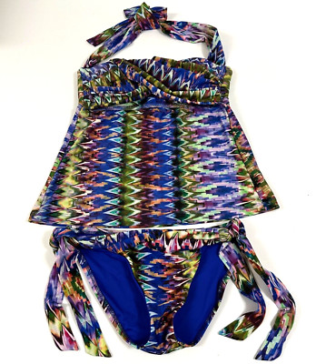 Becca by Rebeca Virtue Women Chevron Multicolor Tankini Set size S