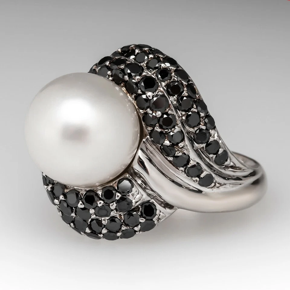 Anillo Cultivado Mar del Sur (13 mm) Perla y Ónix Negro Ocasión Cóctel Plata 925 Foto 3 de 4