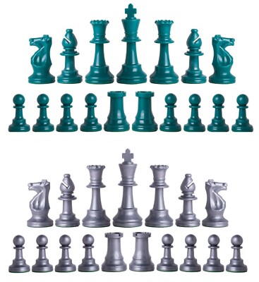 Staunton Triple Weighted Chess Pieces   Full Set 34 Aqua & Silver - 4 Queens  