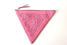Genuine leather boho ethnic hippie handmade hand tooled Triangle clutch purse