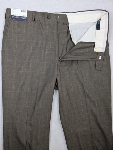 Braggi Louis Raphael Dress Pants Mens 40x32 Brown Check Flat Front Straight NEW - Picture 6 of 12