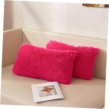 12x20 Fluffy Faux Fur Throw Pillow Covers 2 20" x 12" Pack of 2 Hot Pink