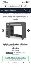 mybedframes Nebula Gaming Mid Sleeper Bed Built-in Desk Shelving 3ft