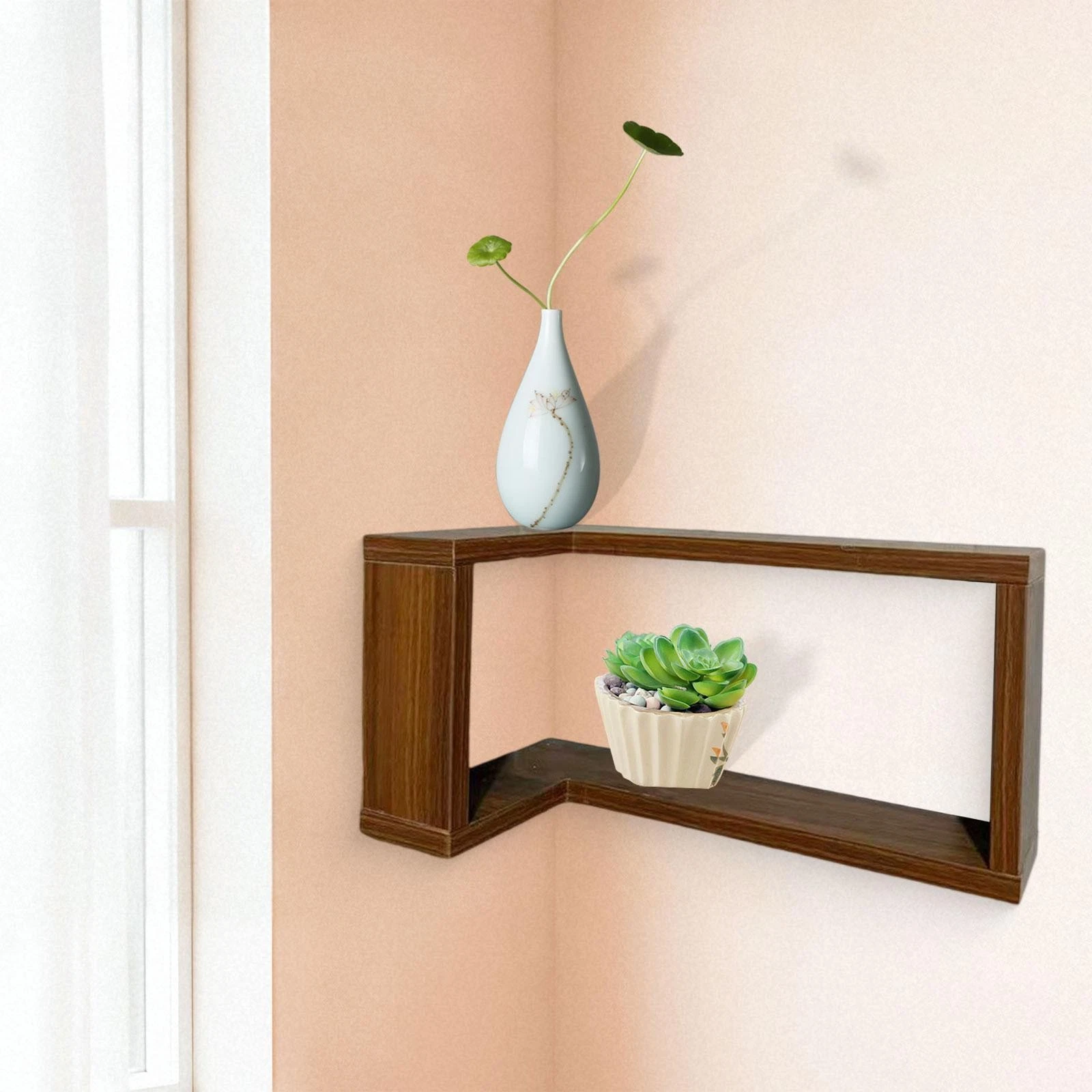 90 Degree Corner Shelf Wood Space Saving Easy Installation Multifunctional